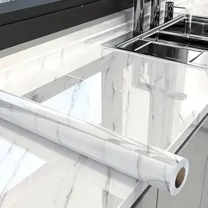 Self-Adhesive Marble Pattern Kitchen Wallpaper, Waterproof Oilproof Roll Material, Easy Home Decoration, Smooth Surface with Marble Design, Kitchen Counter