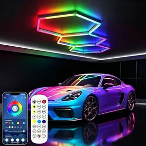 3 Grid Hexagon led Lights - RGBW Light, Mutil Color Lighting Modes Wall Light, Music Activated Modes, for Gym, Gaming, Club, Bar Parties Decoration