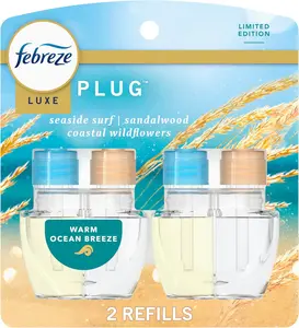 Febreze Luxe Plug Warm Ocean Breeze Odor-Fighting Scented Oil Refill 2 Pack for Freshening Any Room
