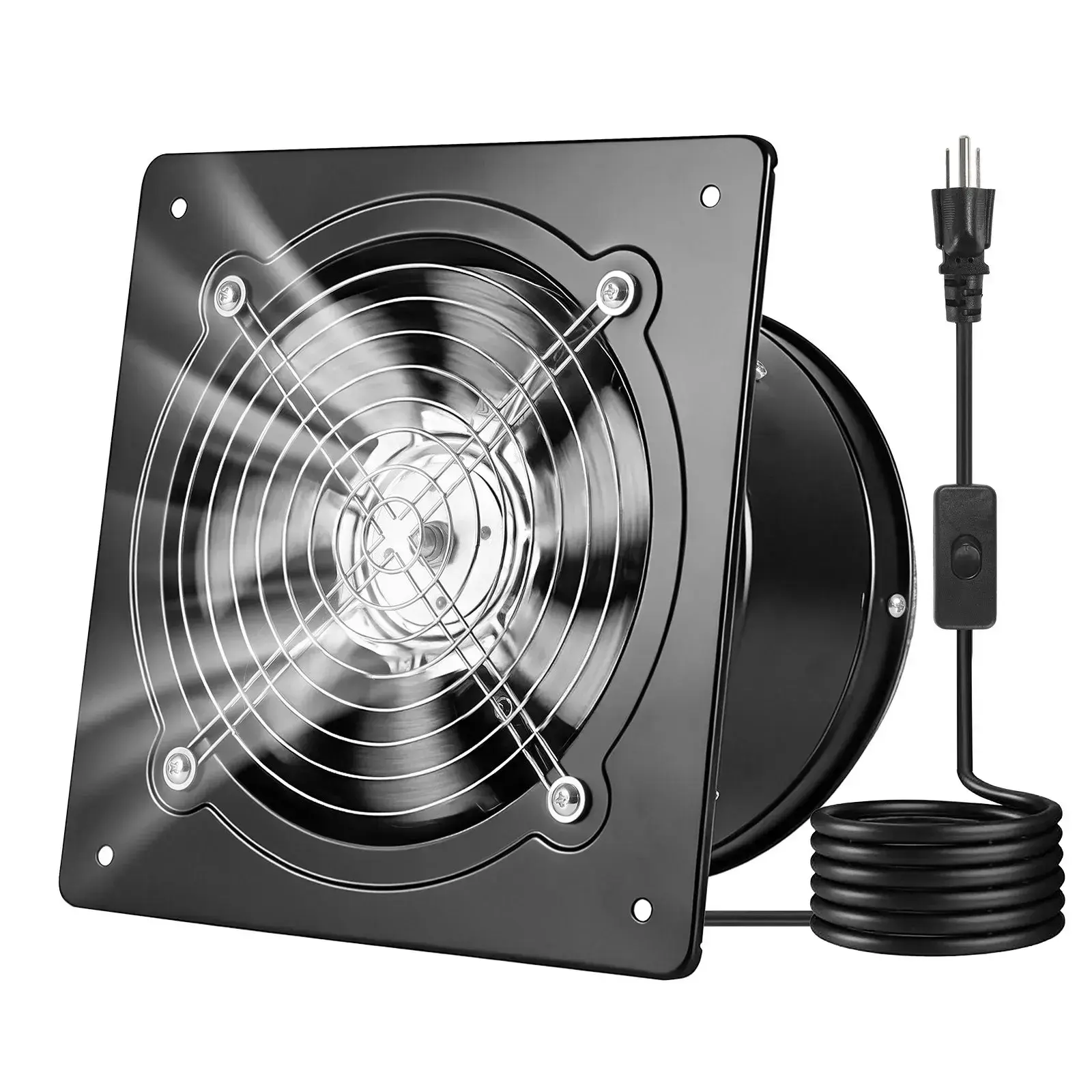 6/8/10 Inch High Velocity Exhaust Fan, 576 CFM Wall Mount Ventilation Extractor with On/Off Switch, 55W Low Energy Consumption Steel Vent Fan with Backdraft Damper, Portable Air Circulation Fan for Kitchen Garage Basement Attic Workshop Chicken Coop