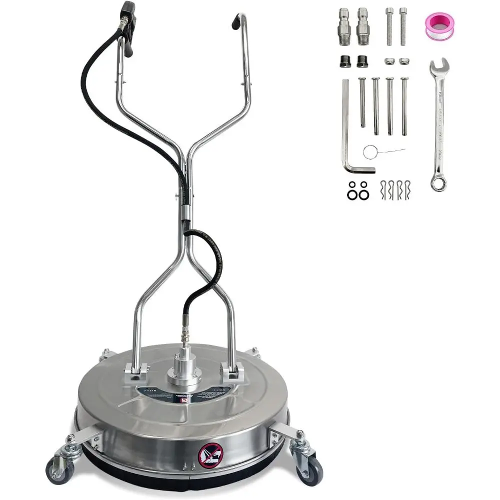 24 in Brass Pressure Washer Surface Cleaner with 4 Wheels - Stainless Steel Adjustable Dual Handles, 4900 Max PSI, 3/8 in Connector, 1/4 in Adapter, Power Washer Floor Attachment for Patio Cleanup, Driveway, Brick Walls