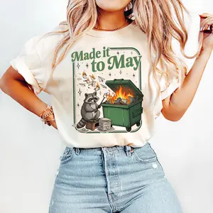 Vintage Made it to May Teacher Shirt, Funny Last Day of School Tshirt, Raccoon Dumpster Fire End of Year School Tee, Teacher Summer Break Team T-Shirt, Class Dismissed