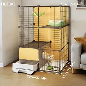 Cat Cage with Litter Box Enclosure, Indoor Cat Toilet All-In-One, Space-Saving Cat Villa, No Landlord Needed, Cat House, Empty Cat Cage
