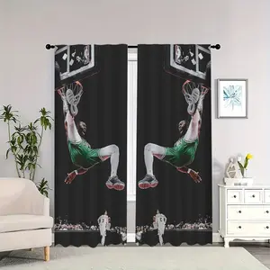 Indoor curtains featuring NBA basketball player dunking moments, offering light blocking, heat insulation, and softness, suitable for home décor.