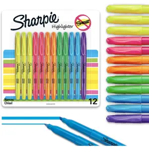 Sharpie Pocket Style Highlighters, Chisel Tip Highlighter Marker Set, Assorted Fluorescent Highlighters, Perfect For Office Supplies, School Supplies, 12 Count