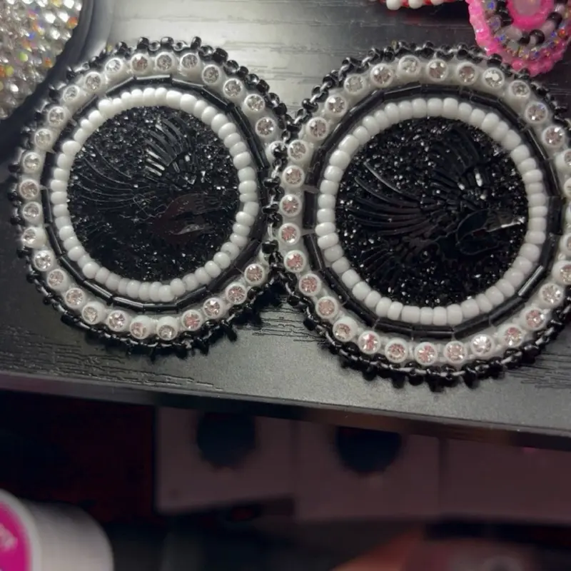 Beaded Earrings - Purple Heart Design with Colorful Beads - As shown in the Image