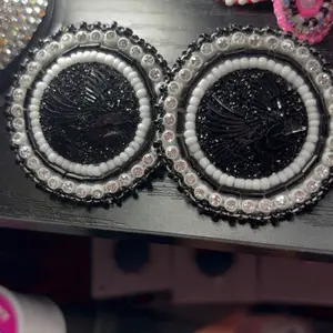 Beaded Earrings - Purple Heart Design with Colorful Beads - As shown in the Image
