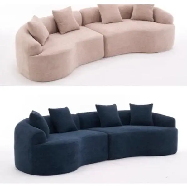 Wood Grain Chenille Curved Modular Sectional Compression Sponge Sofa Couch