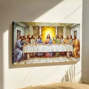 Easter Day Wrapped Framed Canvas Wall Art The Last Supper Of Jesus Vintage Print High-Quality Oil Painting For Living Room Bedroom Or Office Decor Perfect Gift