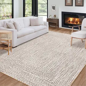 Garvee Washable Area Rug Print Braided Area Rugs for Entryway Stain Resistant Non-Slip Carpet Rug Farmhouse Solid Printed Textured Accent Rug Floor Cover for Dining Bedroom, Beige/Grey, 3' x 5'
