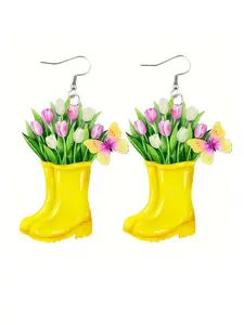 Flower Boots Design Dangle Earrings, Fashionable Acrylic Jewelry for Women, Trendy All-match & Exquisite Jewelry for Birthday Gift, Trendy Fashionable Accessories