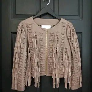 Leifsdottir Taupe Fringe Lambskin Leather Jacket/size:4