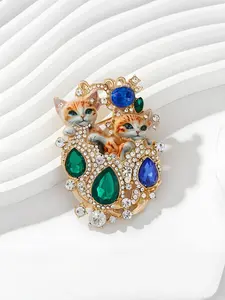 Vintage Rhinestone Cat Brooch, Exquisite Brooch, Fashionable Luxury Pin, Cute Animal Design, Eco-Friendly Flower Clip, Women's Accessory Jewelry