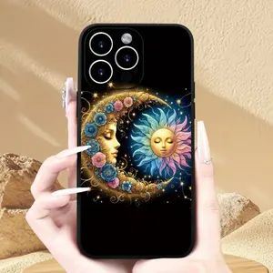 Case for iPhone 16 Pro Max 15 Plus 14 13 12 11 XS XR Moon Sun Art Pattern Shockproof Silicone PC Back Protective Smartphone Cover
