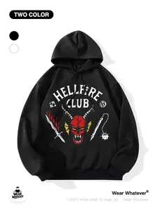 Stranger Things Hellfire Club Graphic Hoodie, Casual Loose Fitting Sweatshirt, Breathable for Outings or Home Wear