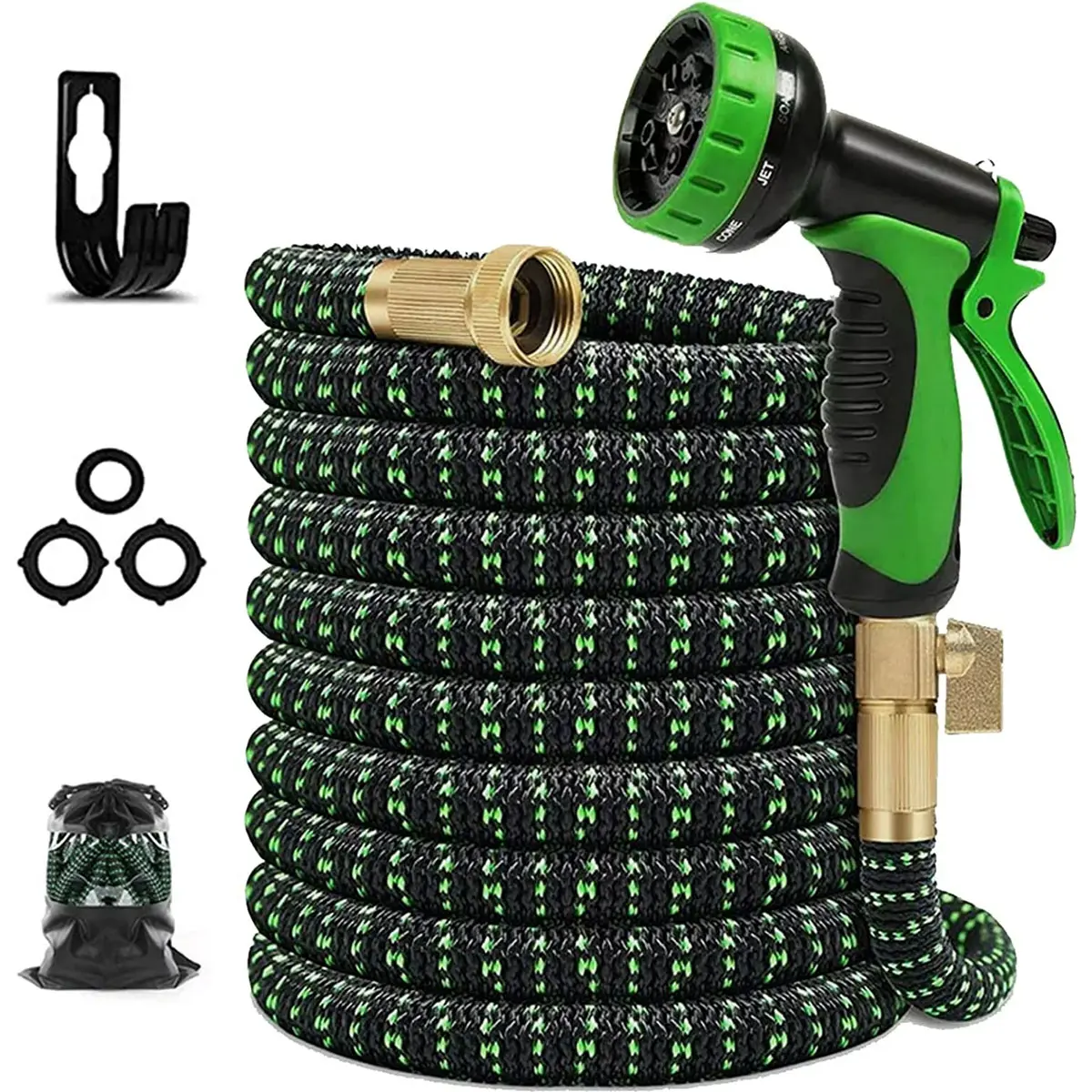50FT Expandable Garden Hoses with 9 Function Spray Nozzle Options, Triple Layer Latex Core, Anti-Leak Fabric Retractable Flexible Water Hose