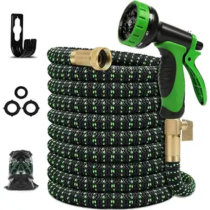 50FT Expandable Garden Hoses with 9 Function Spray Nozzle Options, Triple Layer Latex Core, Anti-Leak Fabric Retractable Flexible Water Hose