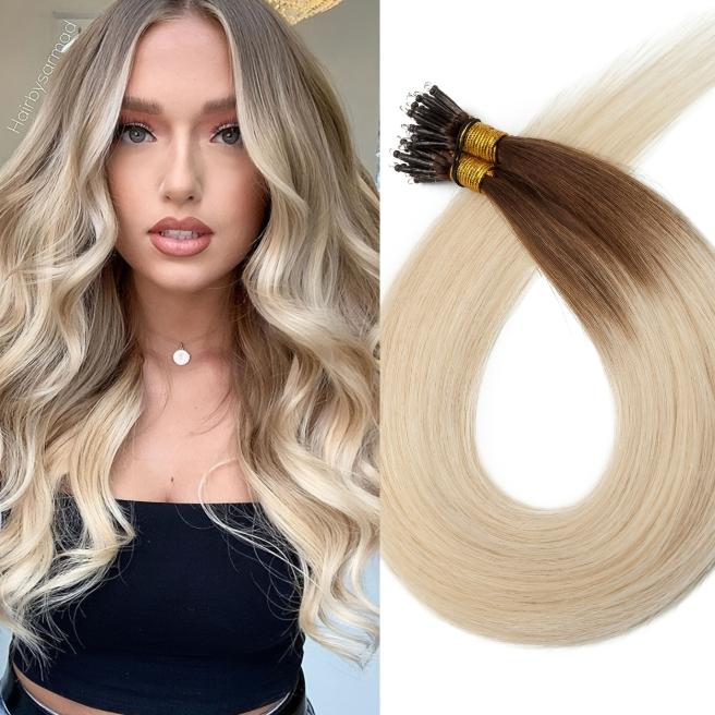 12-28 Inch 100% Remy Human Hair Extensions, Nano Tip Micro Nano Rings Cold Fusion, 50pcs 30g, Thick Smooth No Shedding No Tangle for Women