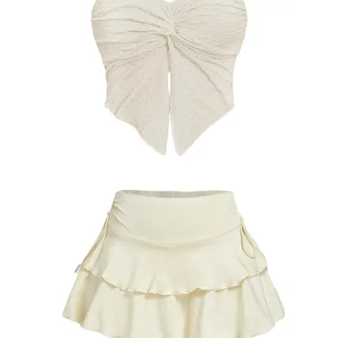 Women's Basic Solid Color Fitted Tube Top & Skirt Two-piece Set, Matching Clothing Set, Elegant Summer Set, Aesthetic Elegant Minimalist Fashion Casual Top & Skirt for Daily Outdoor Wear, Ladies Outfits for All Seasons Womenswear Clothes Skirt Sets
