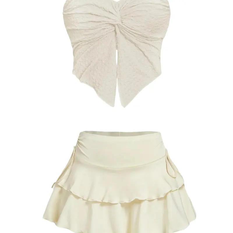 Women's Basic Solid Color Fitted Tube Top & Skirt Two-piece Set, Matching Clothing Set, Elegant Summer Set, Aesthetic Elegant Minimalist Fashion Casual Top & Skirt for Daily Outdoor Wear, Ladies Outfits for All Seasons Womenswear Clothes Skirt Sets