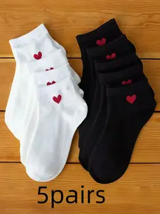 Women's Colorful Mixed Socks Pack, Heart Pattern, Comfortable Breathable Anti-Odor, Casual School Sports Wear, Spring Summer