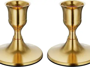 Brass Gold Taper Candle Holders Set of 2, Vintage Metal Candlestick Holders for Dinner Room Table Centerpiece or Mantel Wedding Party Decor