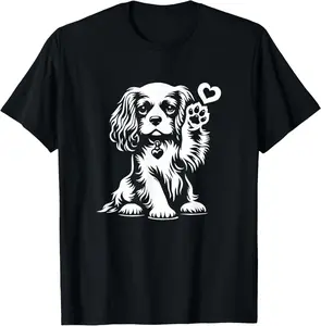 Cavalier King Charles Spaniel with Paw Dog Graphic Design T-Shirt Pure Cotton Graphic Tees Menswear Top: Gifts for Men & Women
