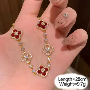 Hot Fancy Zircon Bracelet Adjustable Chain Link Lucky Clover Bracelet Jewelry Gift for Women Girls