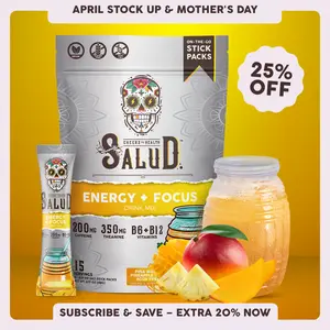 Salud 2-in-1 [Energy + Focus – Piña Mango] Clean Energy Drink Mix, Agua Fresca, Organic Caffeine (200mg), L-Theanine (350mg), B6 & B12, Non-GMO, Gluten Free, Vegan, Low Calorie, 1g Sugar (15 Servings)