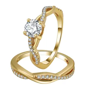 Queena Wedding Ring Set for Women by Ginger Lyne | 925 Sterling Silver Bridal Set | Solitaire Engagement Ring with Matching Wedding Band | Twist Vine Design | Promise Ring or Travel Ring for Her