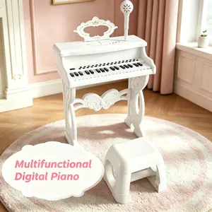 Mini Indoor Piano, Multi-Function Electronic Keyboard with Microphone, Sheet Music, and Bench, Portable Beginner Piano for Kids, Birthday Gift