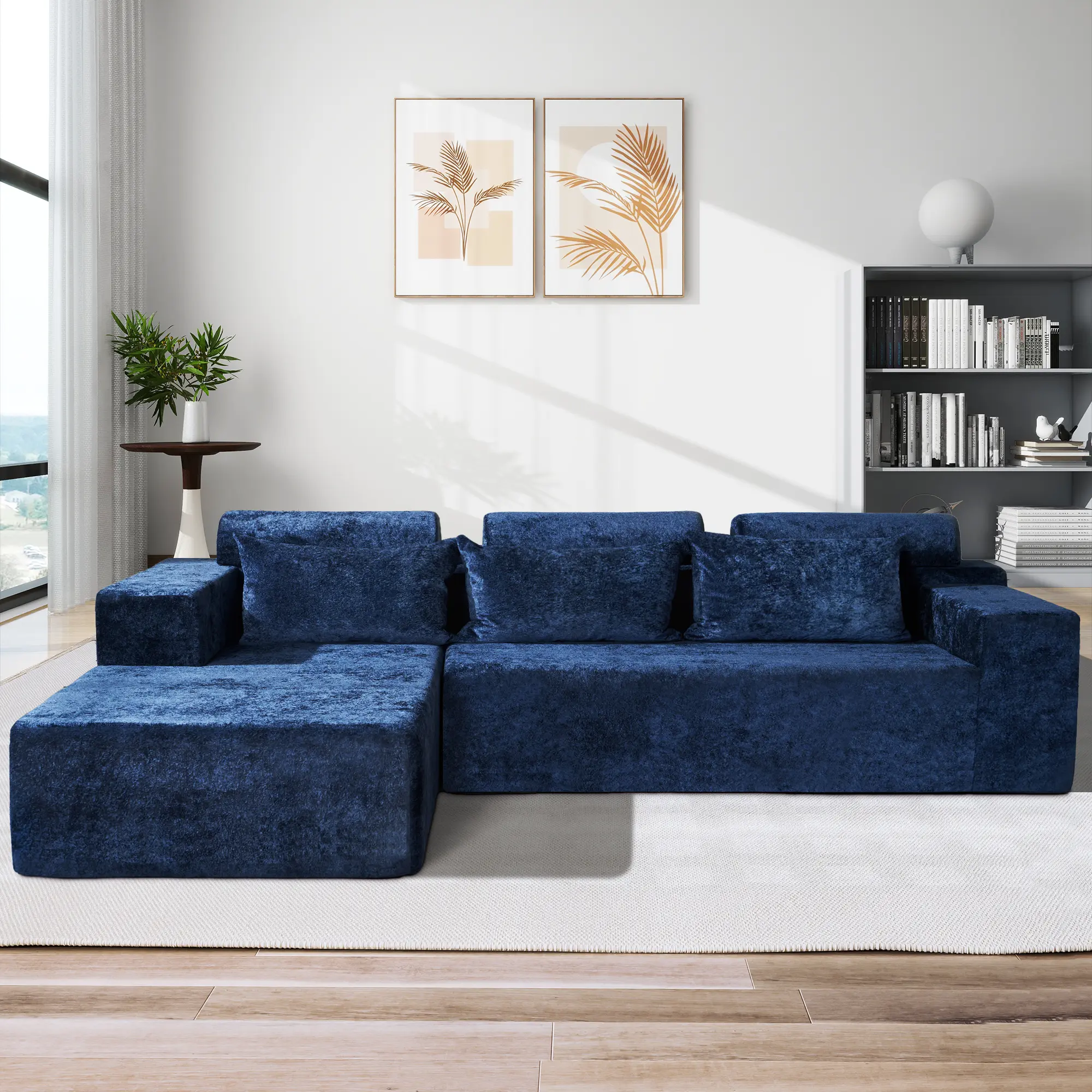 AHB Upholstered Sectional L-Shape Chaise Distressed Velvet Cloud Couch, Pre-Assembled Deep-Seat Indoor Furniture Set with High-Resilience Fabric, Glamorous Comfy Piece, Distressed Velvet Couch