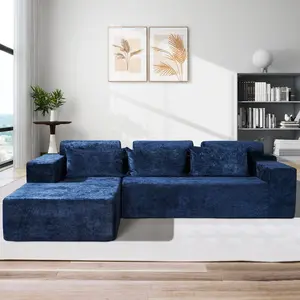 AHB Upholstered Sectional L-Shape Chaise Cloud Couch, Pre-Assembled Deep-Seat Indoor Furniture with High-Resilience Distressed Velvet, Glamorous Comfy Piece