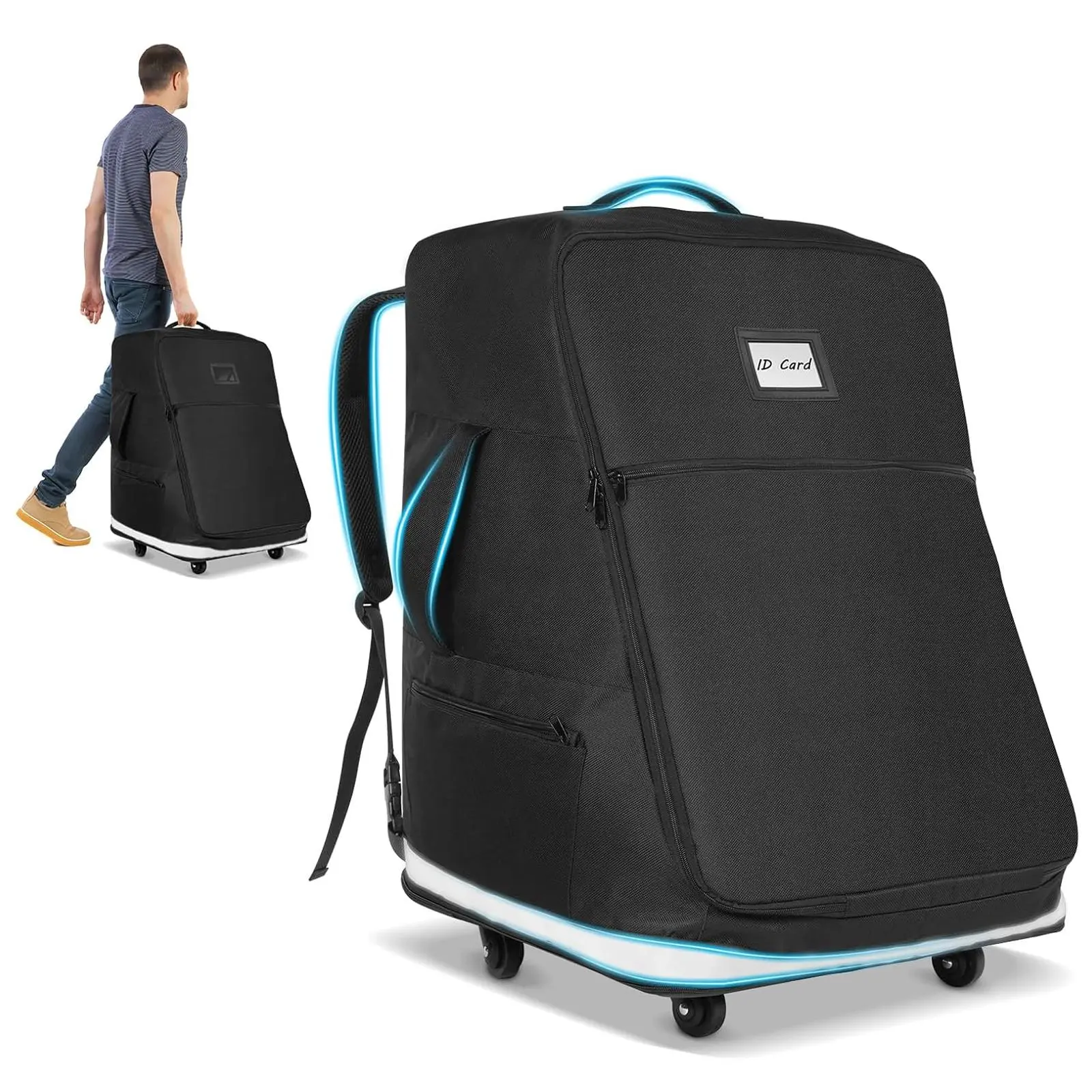 Rolling Car Seat Travel Bag with Swivel Wheels, Padded Convertible Backpack, Gate Check Bag for Airplane & Booster Seats (Extendable Height) Universal storage accessory