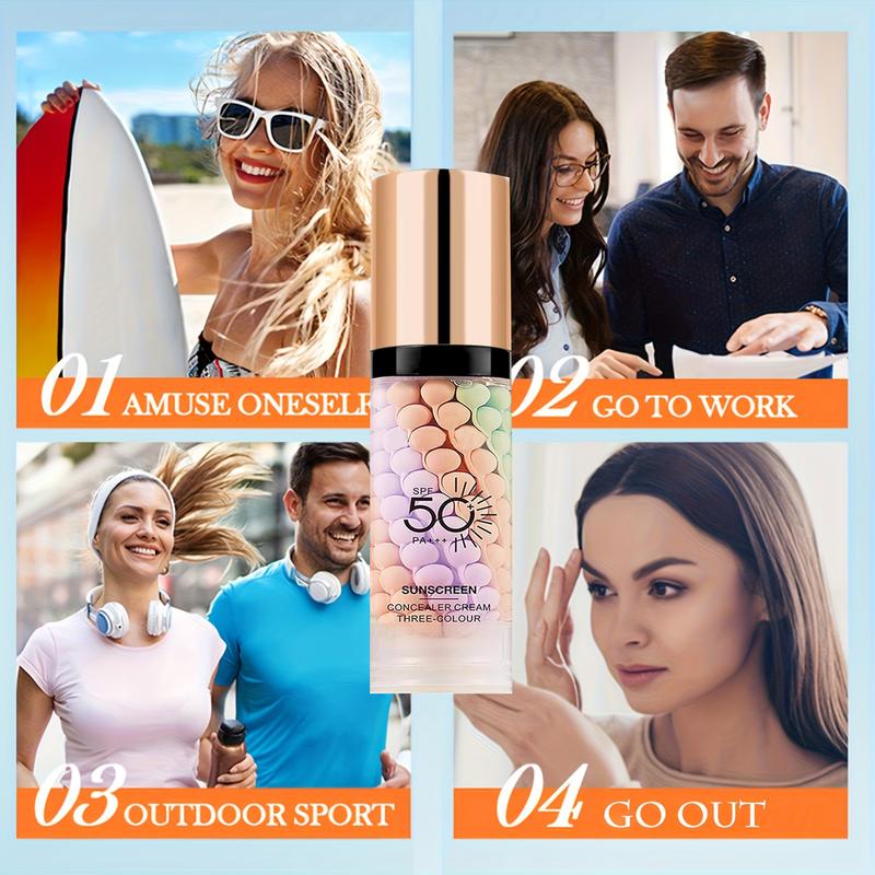3-in-1 Color Correcting Primer SPF 50, Moisturizing Sunscreen Makeup Base Oil Control Pore Blur Brightening