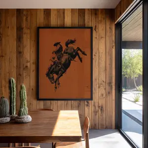 Cowboy Bronco Wall Art Western Decor Cowboy Print Vintage Rodeo Poster Southwestern Mid Century