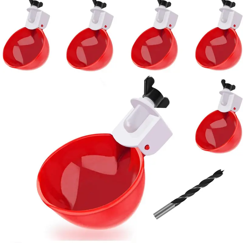 Chicken Waterer Cups 6 Pack Red DIY Automatic Large Chicken Water Feeder for Ducks Chicks Turkeys Quail Bunny Bird & Poultry Dispenser with Matching Drill Feeding dog whistle for dog litter box cats dogaccessories chicken coop supplies and Waterer Set su
