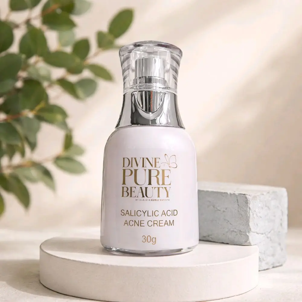 Divine Pure Beauty Salicylic Acid Anti-Acne Cream (30g) - Acne Treatment, Hyaluronic Acid-Infused Daily Moisturizer for Dry & All Skin Types with Moisture & Glowing Skin Support