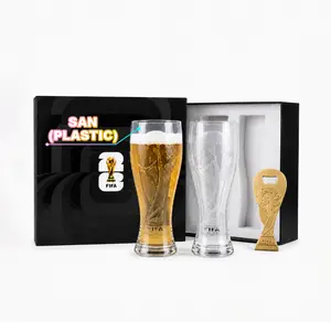 【FIFA WORLD CUP 2026 】Official Gift Box: SAN（Plastic）Drop-resistant beer mug + trophy bottle opener (includes black packaging box) Drinkware Set Summer wins Father`s Day Gift summerwins