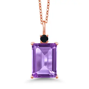 Gem Stone King Gemstone Birthstone and Onyx Pendant Necklace | 18K Rose Gold Plated Silver | Emerald Cut 14X10MM | 18 Inch Chain | Jewelry Gift for Her Mom Women Wife