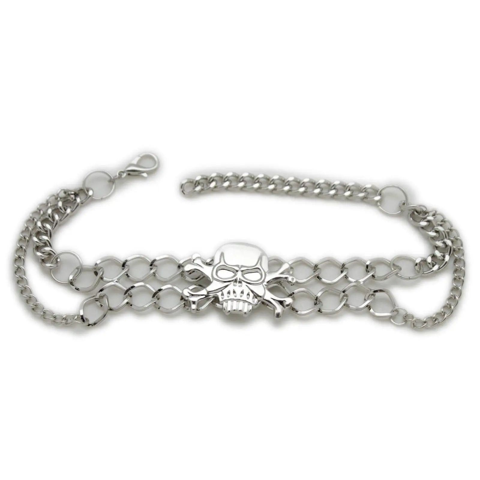 TrendyFashionJewelry TFJ Women Jewelry Boot Bracelet Metal Chain Shoe Silver Skeleton Skull Charm Pirate Bones Bling