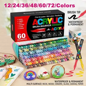 Acrylic Markers Customizing my shoes/phone case 12-72 Colors Acrylic Paint Pens Markers Brush Tip Paint Markers for Rock Painting Wood Canvas Stone Christmas Gift DIY Crafts DIY Painting Supplies Art Marker Set