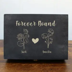 Personalized Birthflower Keepsake Box, Engraved Wood Memory Box, Custom Keepsake Box, Gift -Couple, Anniversary, Bridal Shower, Engagement. #Custom Gift #GiftIdeas #PersonalizedGifts #Weeding Gift #Anniversary Gift- ADD PERSONALIZATION IN THE NOTES