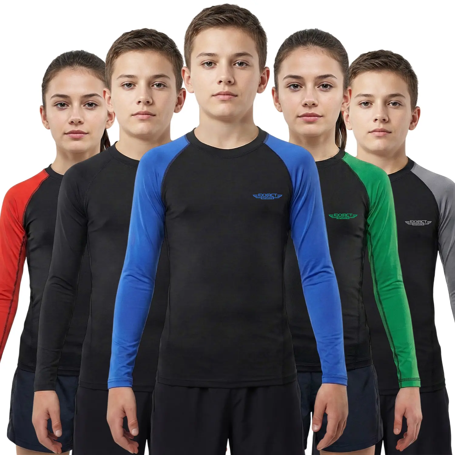 Exxact Sports Kids' Royal Blue Sublimated Fitted Long-Sleeve BJJ Rash Guard - All Seasons, Anti-Odour Unisex No Gi Compression Shirt for Muay Thai, Wrestling (Graphic Unisex Clothes)