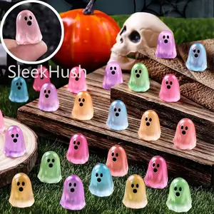SleekHush Halloween Mini Cute Ghosts Figures 60Pcs Small Resin Ghost Figurines Luminous Design for Party Favors Decor Ornaments Dollhouse Toys