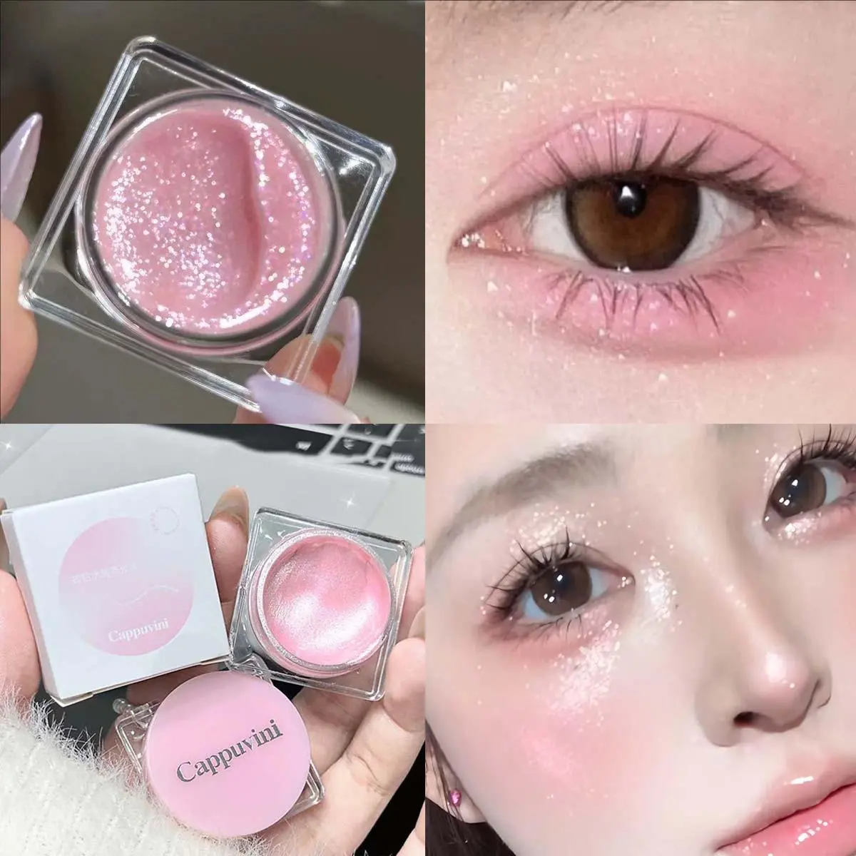 Pink Glitter Highlighter Gel Waterproof Pearlescent Purple Gray Diamond Brighten Lying Silkworm Eyeshadow Liquid Facial Makeup