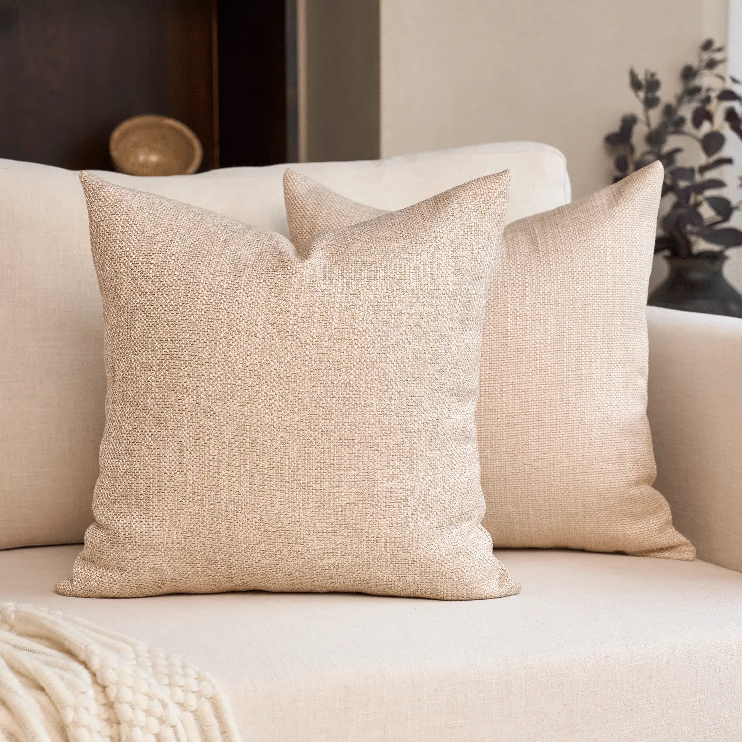 Bohemian Decor Pillow Covers (2-Pack) - 100% Polyester, Luxurious Soft Coarse Linen-Textured, Durable, Hidden Zipper, All-Season, Machine Washable, Ideal for Sofa, Gift for Friends or Family, Machine Wash