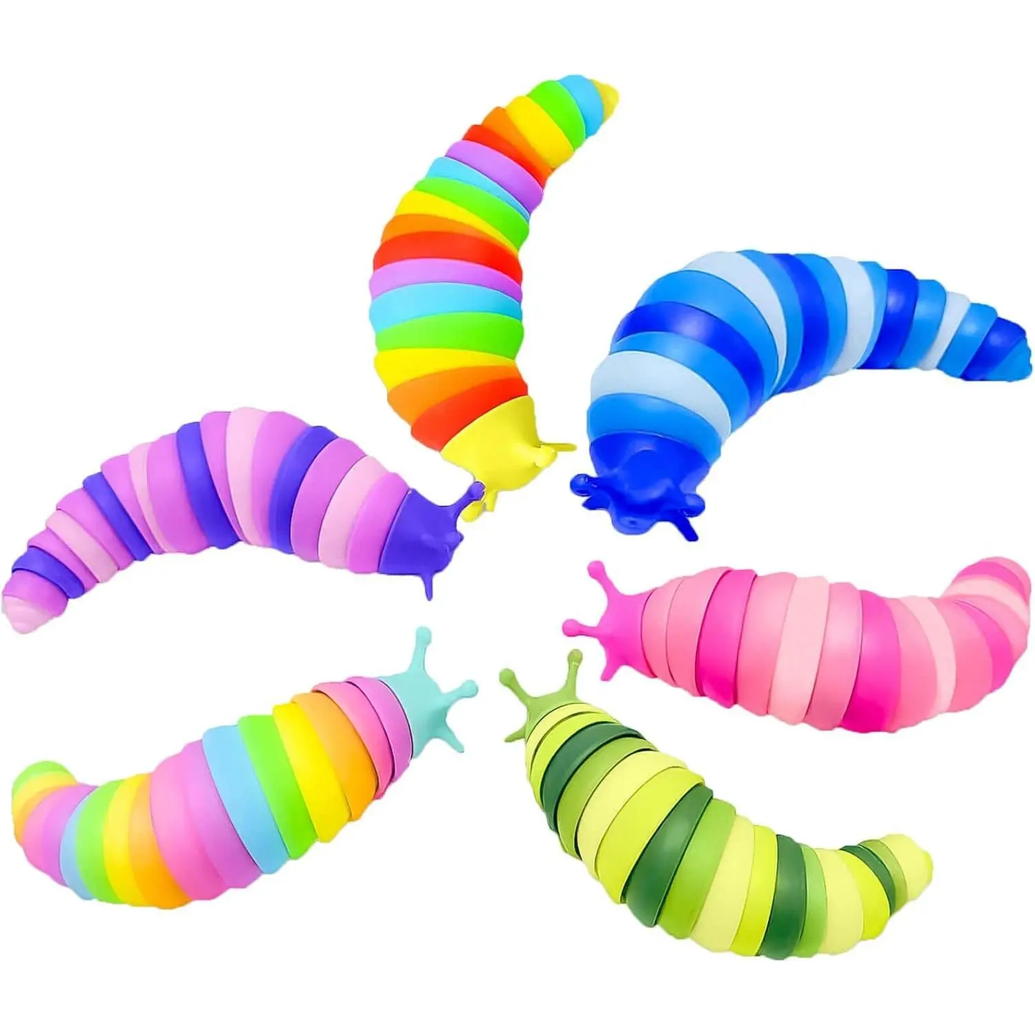 X-SRT07   6Pcs Sensory Slug Fidget Toys for Kids & Adults, Autism Stress Relief, Travel Essential for Car Airplane, Toddler Sensory Toys,Christmas Stocking Stuffers Gifts for Girls Boys