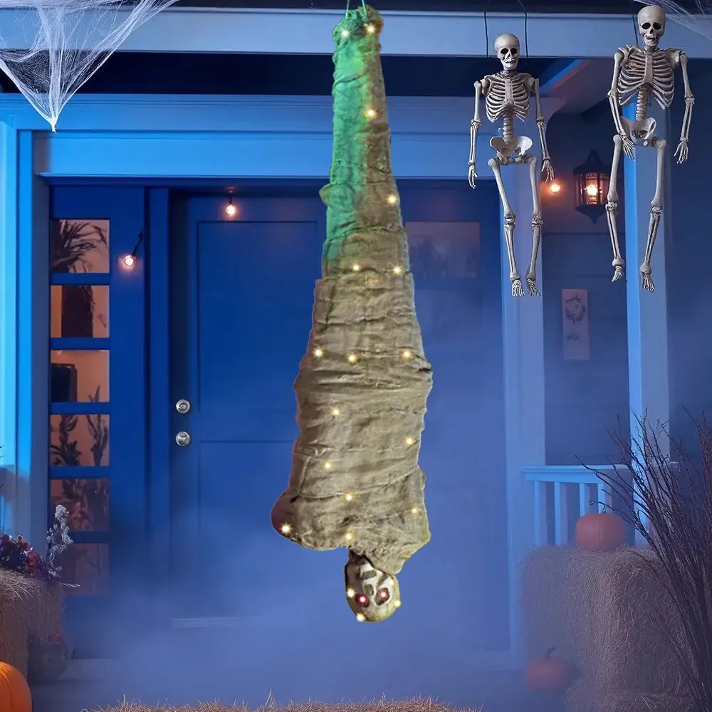 65" Animated Mummy Corpse Halloween Hanging Prop LED Eyes Sound Haunted House