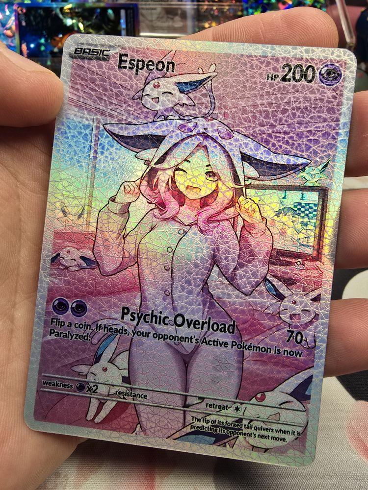 Espeon Cozy Slumber Series Custom Card - Rainbow OR Confetti Holo NEW Rainbow Texture Version!